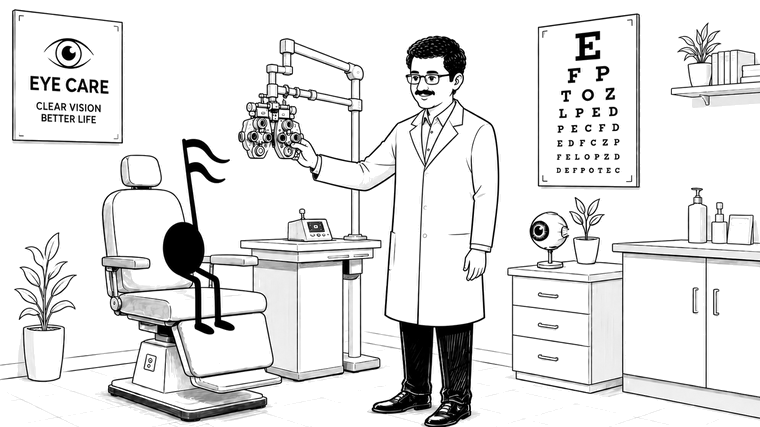 Line illustration of an eye screening camp