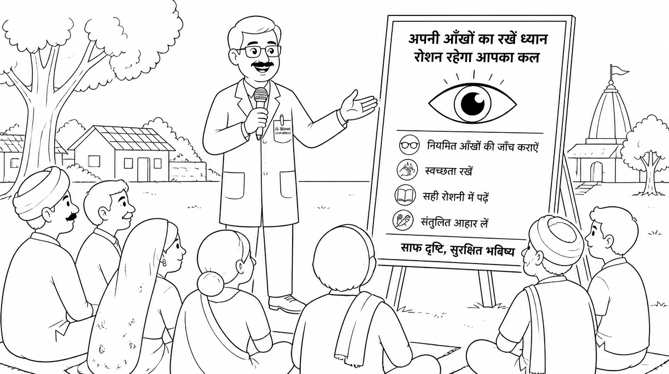 Line illustration of a public eye-care awareness talk